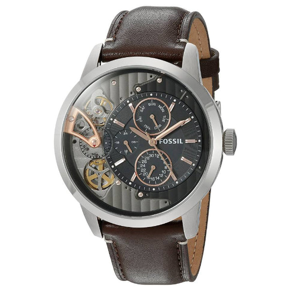 Fossil Townsman Automatic Black Dial Brown Leather Strap Watch for Men -  ME1163 Watches Fossil   