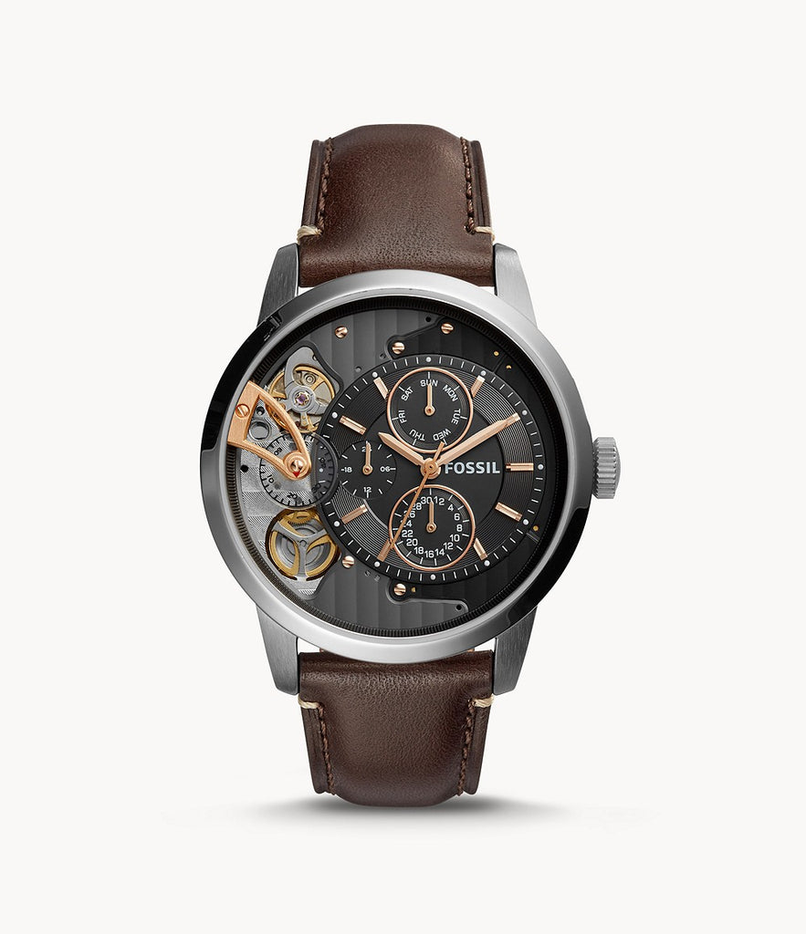 Fossil Townsman Automatic Black Dial Brown Leather Strap Watch for Men -  ME1163 Watches Fossil   