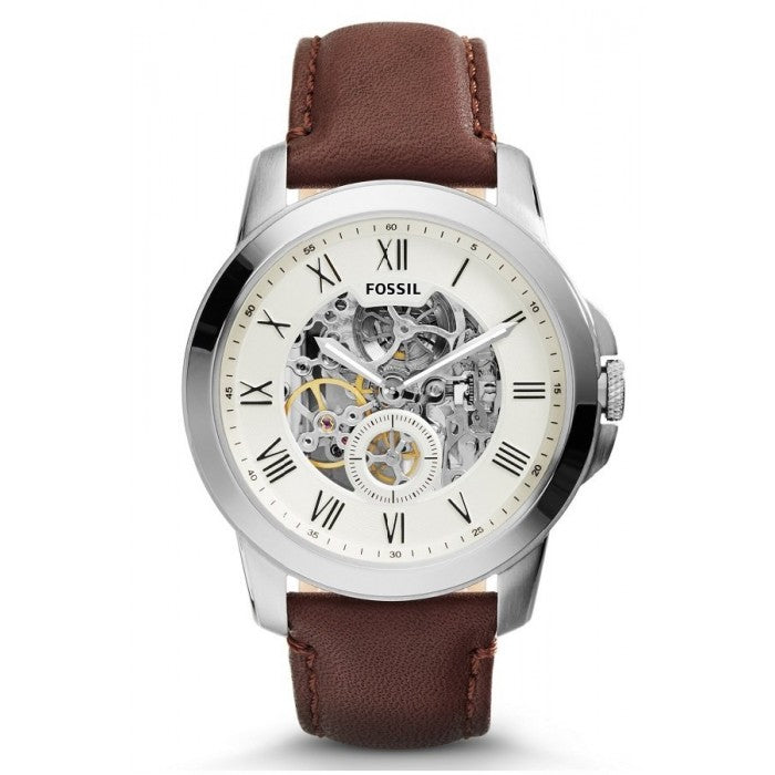 Fossil Grant Automatic White Dial Brown Leather Strap Watch for Men -  ME3027 Watches Fossil   