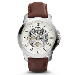 Fossil Grant Automatic Beige Skeleton Dial Brown Leather Strap Watch for Men - ME3099 Watches Fossil   