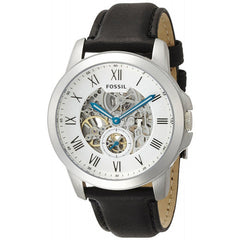 Fossil Grant Skeleton White Dial Black Leather Strap Watch for Men -  ME3053 Watches Fossil   