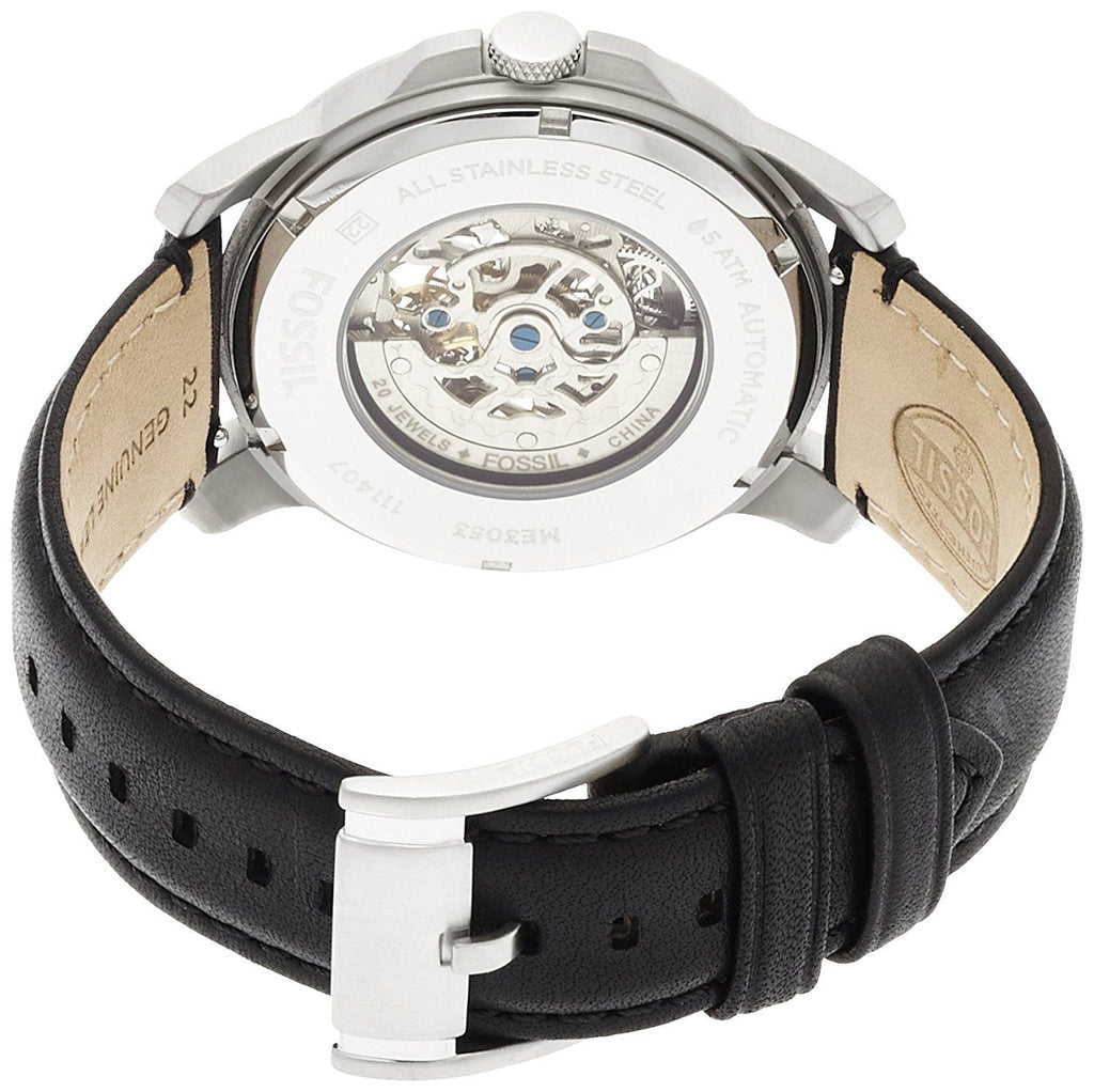 Fossil Grant Skeleton White Dial Black Leather Strap Watch for Men -  ME3053 Watches Fossil   