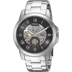 Fossil Grant Skeleton Black Dial Silver Steel Strap Watch for Men - ME3055 Watches Fossil   