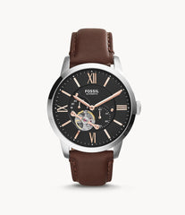 Fossil Townsman Automatic Black Dial Brown Leather Strap Watch for Men - ME3061 Watches Fossil   