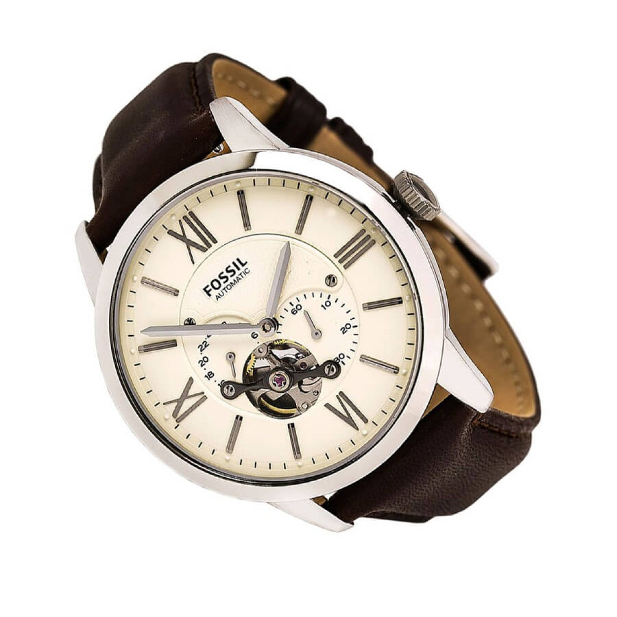 Fossil Townsman Automatic White Dial Brown Leather Strap Watch for Men - ME3064 Watches Fossil   