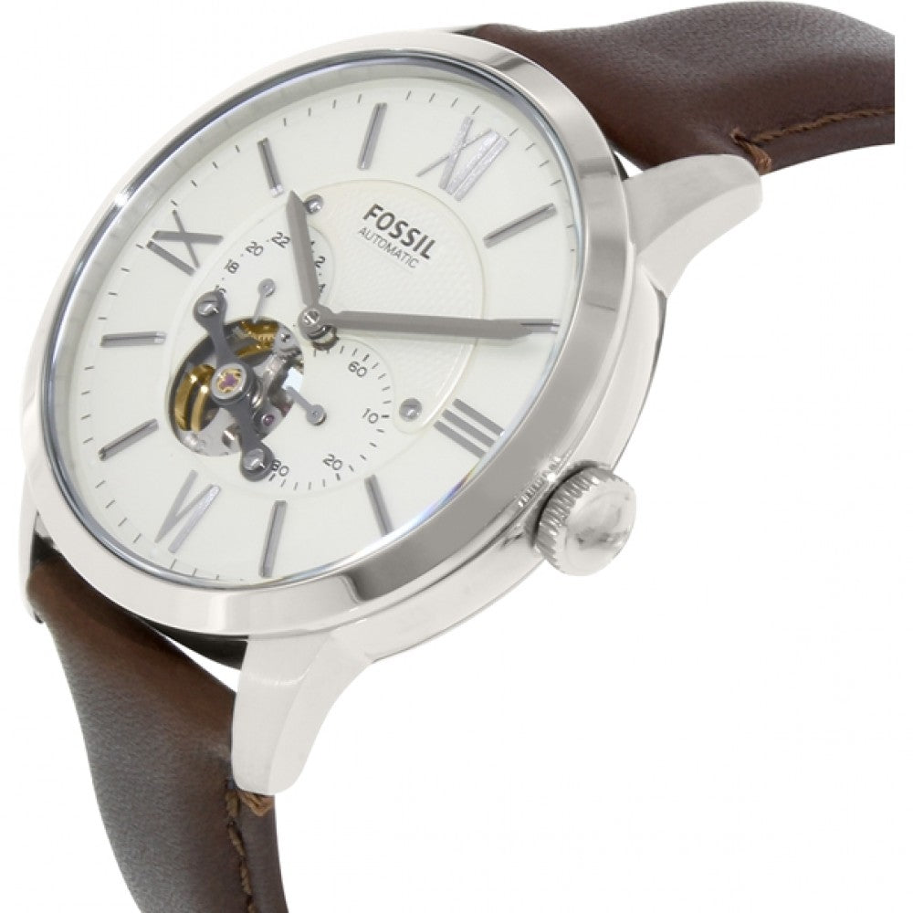 Fossil Townsman Automatic White Dial Brown Leather Strap Watch for Men - ME3064 Watches Fossil   