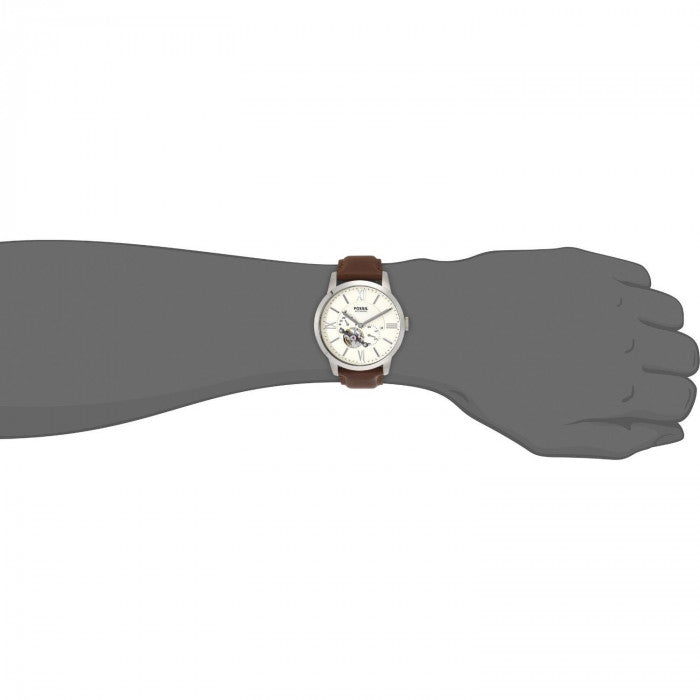 Fossil Townsman Automatic White Dial Brown Leather Strap Watch for Men - ME3064 Watches Fossil   