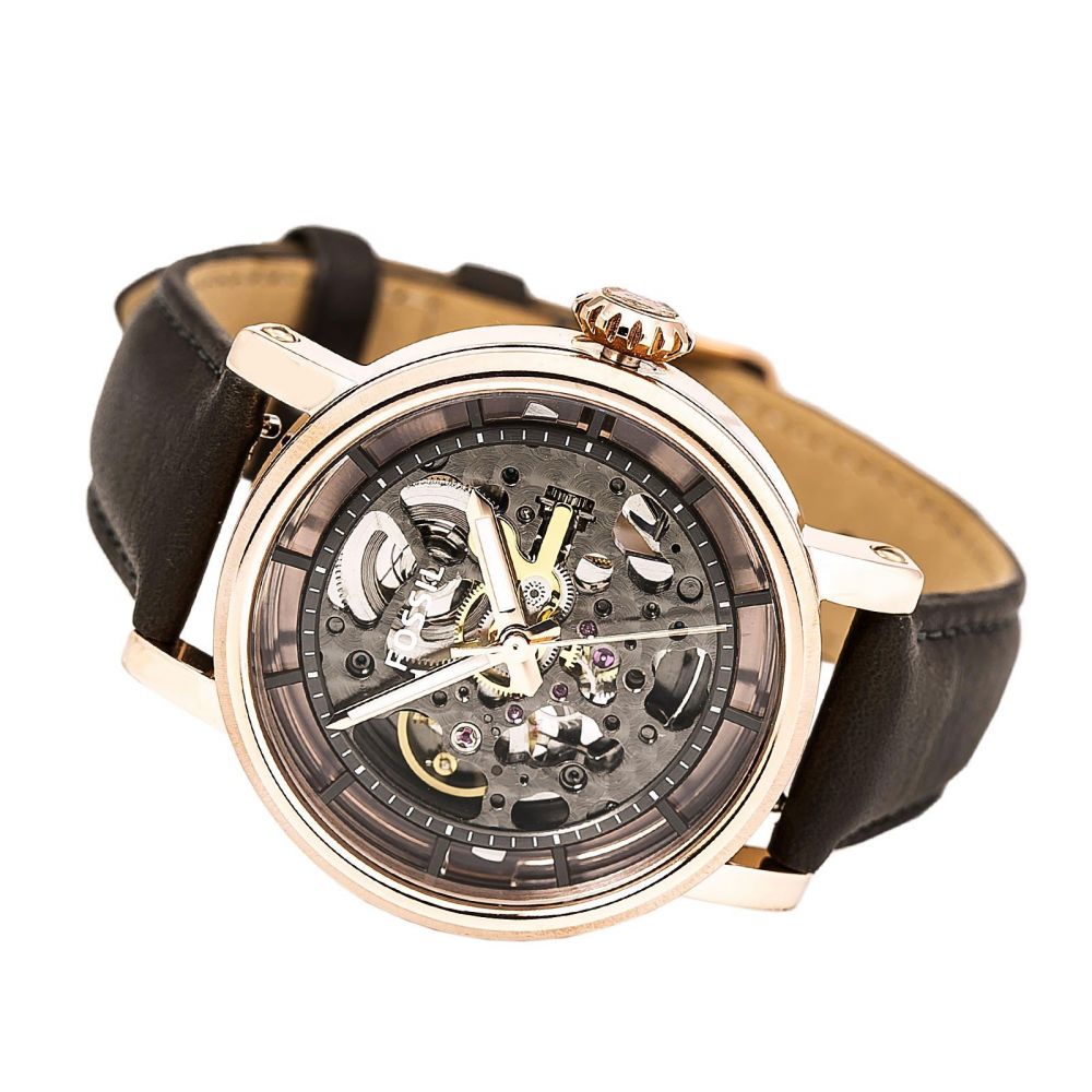 Fossil Boyfriend Automatic Skeleton Grey Dial Grey Leather Strap Watch for Women - ME3089 Watches Fossil   