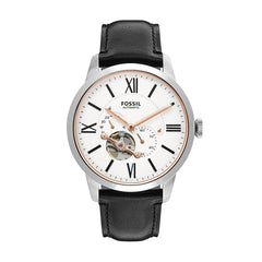 Fossil Townsman Automatic White Dial Black Leather Strap Watch for Men - ME3104 Watches Fossil   