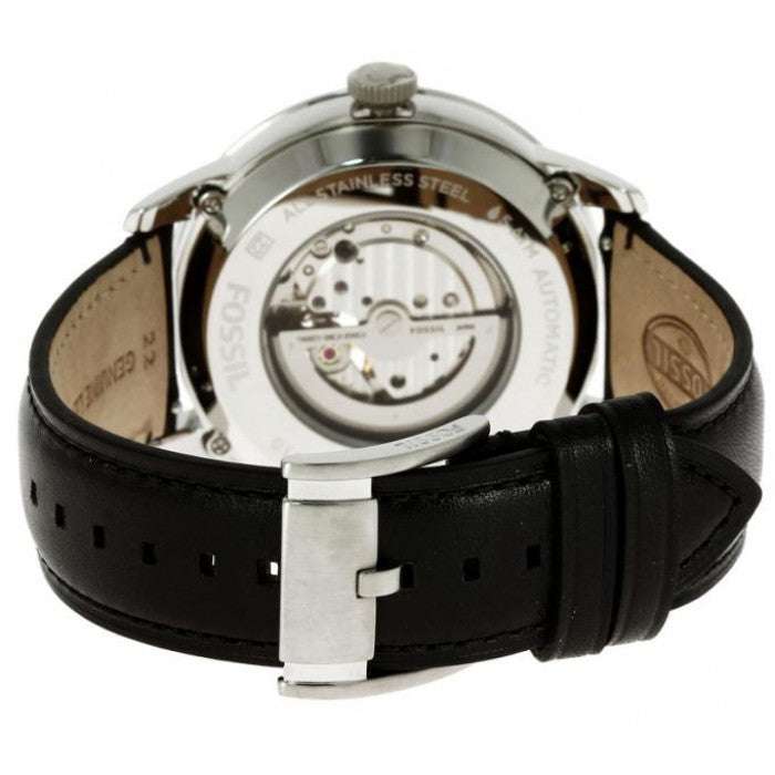 Fossil Townsman Automatic White Dial Black Leather Strap Watch for Men - ME3104 Watches Fossil   