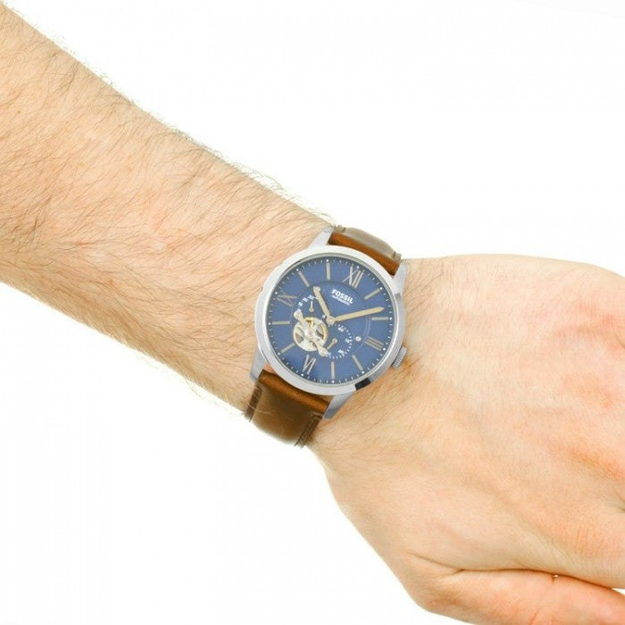 Fossil Townsman Automatic Blue Dial Brown Leather Strap Watch for Men - ME3110 Watches Fossil   