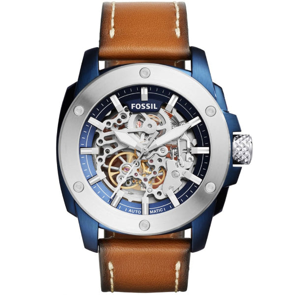 Fossil Modern Machine Automatic Skeleton Silver Dial Brown Leather Strap Watch for Men - ME3135 Watches Fossil   