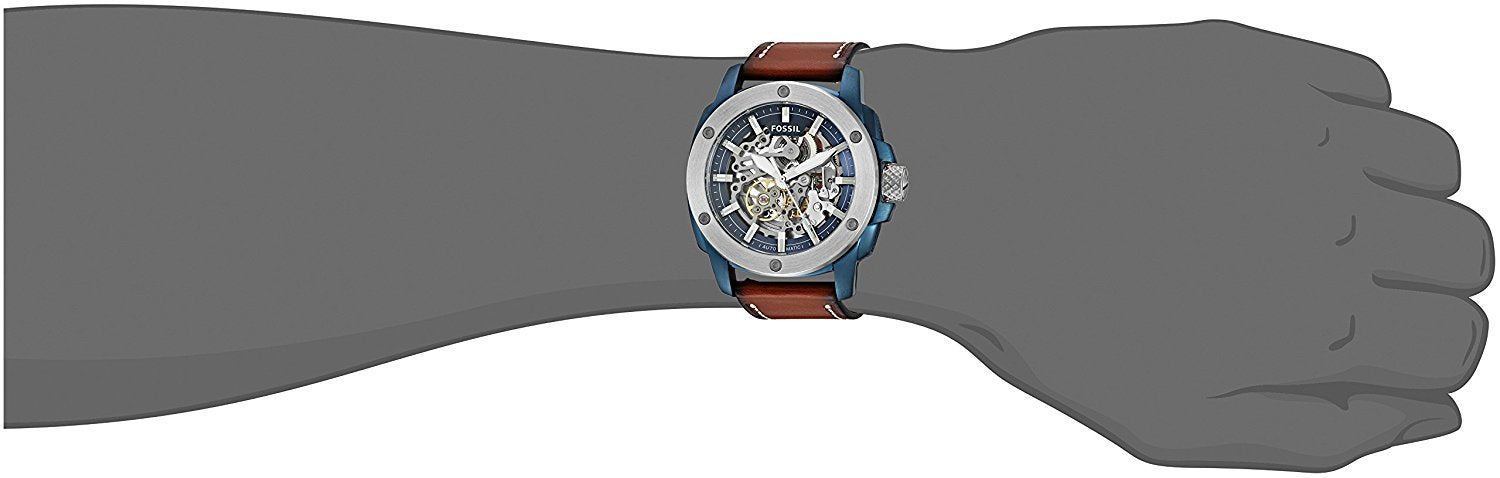 Fossil Modern Machine Automatic Skeleton Silver Dial Brown Leather Strap Watch for Men - ME3135 Watches Fossil   