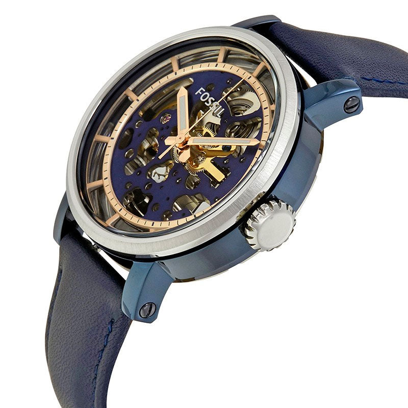 Fossil Boyfriend Skeleton Blue Dial Blue Leather Strap Watch for Women - ME3136 Watches Fossil   