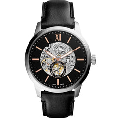 Fossil Townsman Skeleton Black Dial Black Leather Strap Watch for Men - ME3153 Watches Fossil   