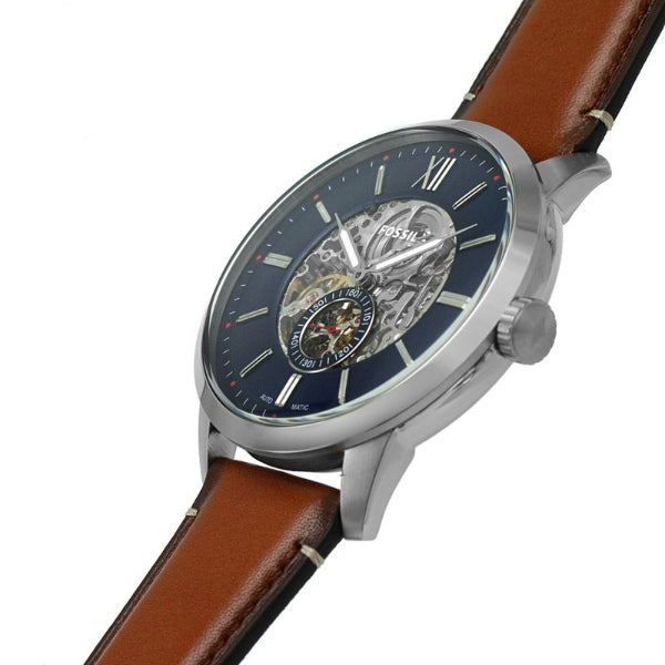 Fossil Townsman Automatic Skeleton Blue Dial Brown Leather Strap Watch for Men - ME3154 Watches Fossil   