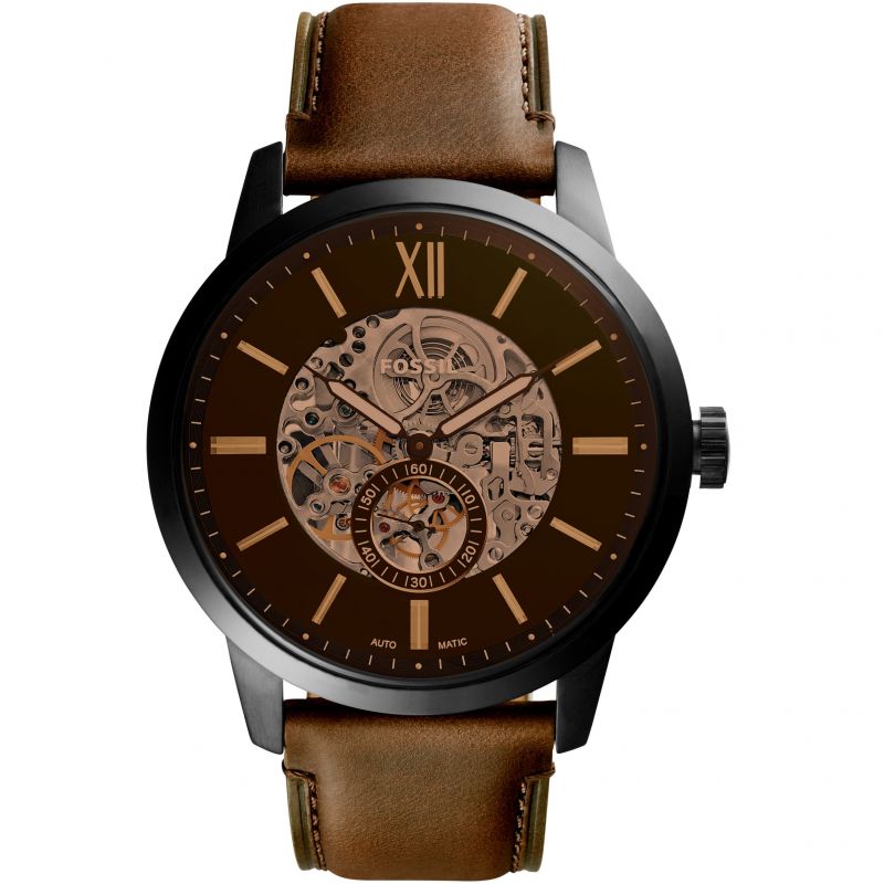 Fossil Townsman Automatic Black Dial Brown Leather Strap Watch for Men - ME3155 Watches Fossil   