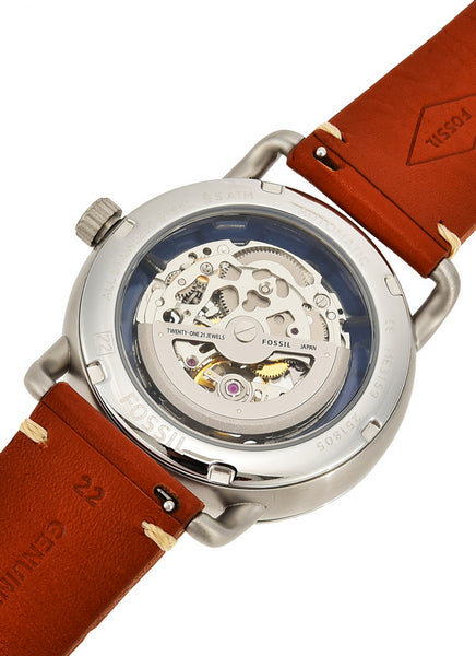 Fossil Commuter Automatic Skeleton Blue Dial Brown Leather Strap Watch for Men - ME3159 Watches Fossil   