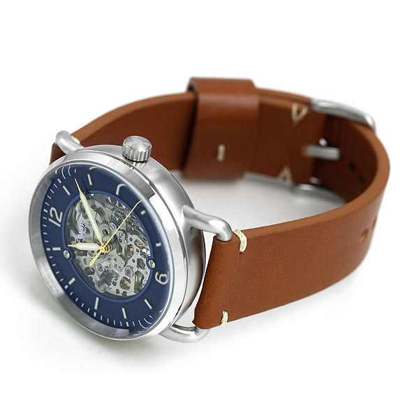 Fossil Commuter Automatic Skeleton Blue Dial Brown Leather Strap Watch for Men - ME3159 Watches Fossil   