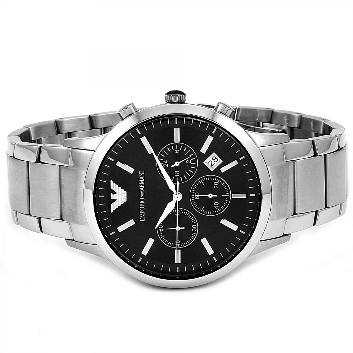 Emporio Armani Classic Chronograph Black Dial Silver Stainless Steel Strap Watch For Men - AR2434 Watches Emporio Armani   