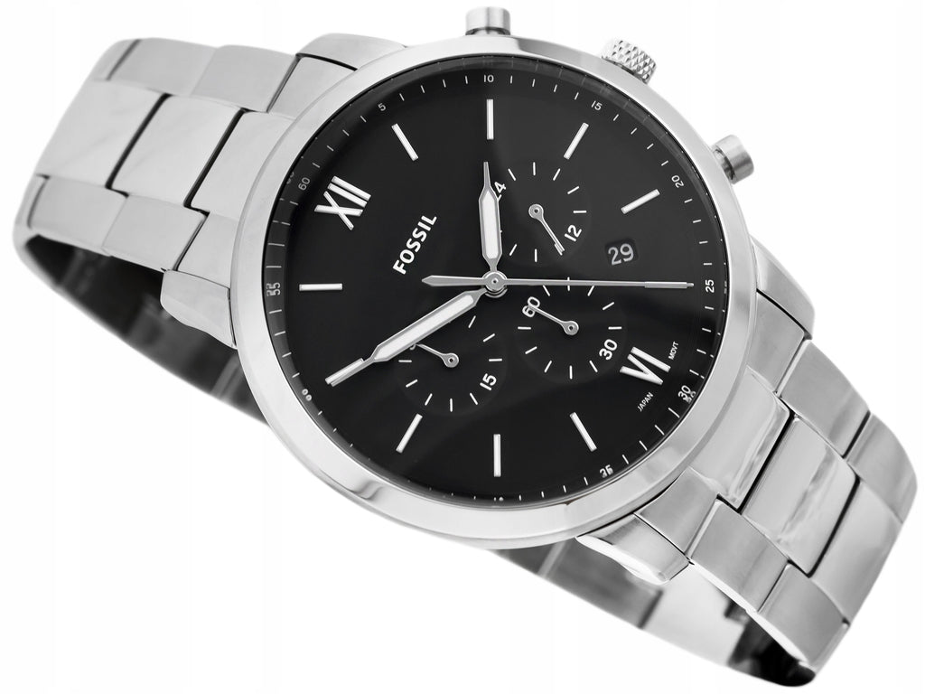 Fossil Neutra Chronograph Black Dial Silver Steel Strap Watch for Men - FS5384 Watches Fossil   