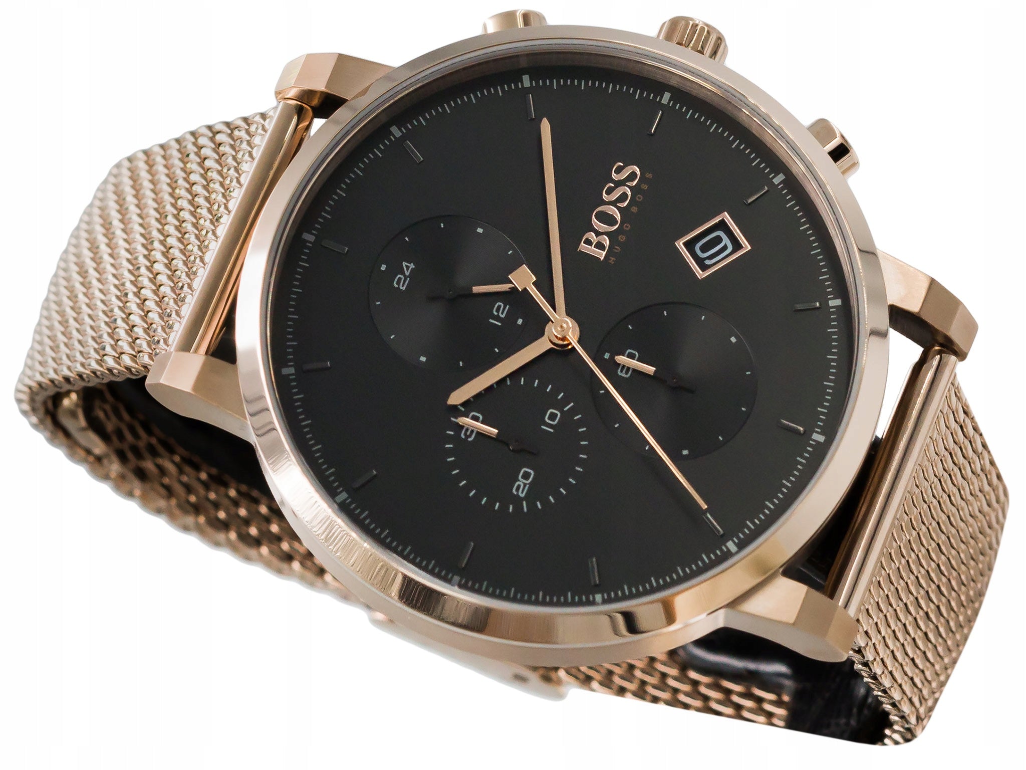 Hugo Boss Integrity Black Dial Gold Mesh Bracelet Watch for Men - 1513808 Watches Hugo Boss   