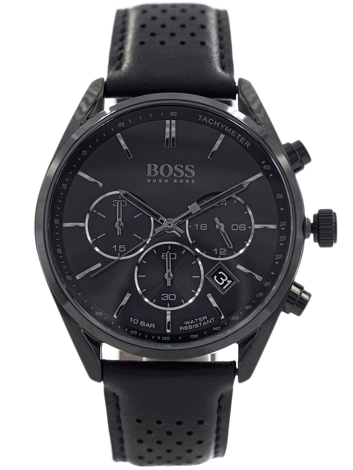 Hugo Boss Champion Black Dial Black Leather Strap Watch for Men - 1513880 Watches Hugo Boss   