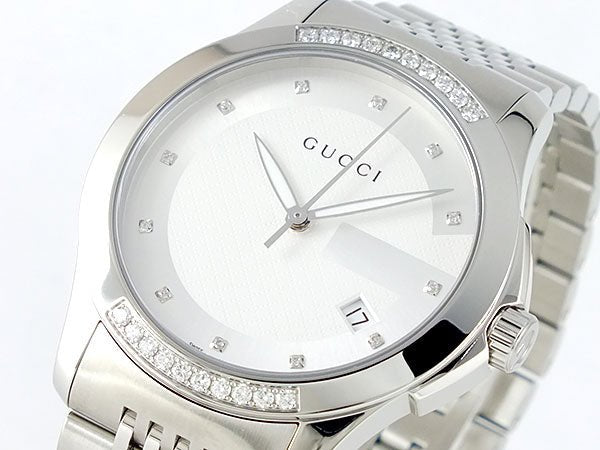 Gucci G Timeless Diamond Silver Dial Silver Steel Strap Watch For Men - YA126407 Watches Gucci   