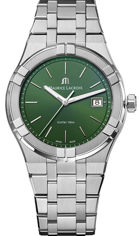 Maurice Lacroix Aikon Date Quartz Green Dial Silver Steel Strap Watch for Men - AI1108-SS002-630-1 Watches Maurice Lacroix   