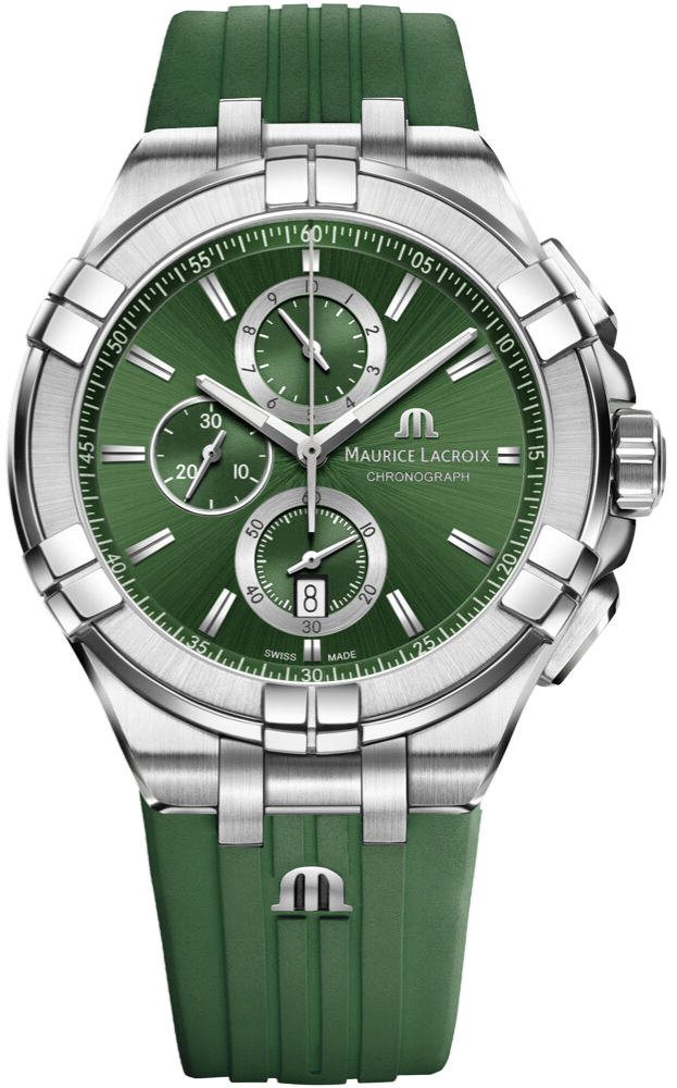 Maurice Lacroix Aikon Chronograph Green Dial Green Rubber Strap Watch for Men  - AI1018-SS000-630-5 Watches Maurice Lacroix   