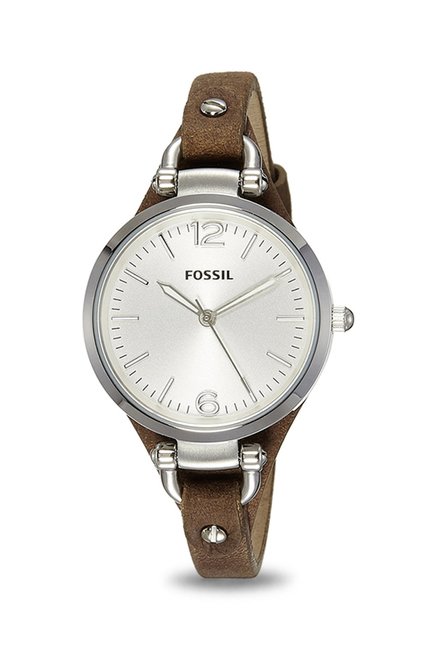 Fossil Georgia White Dial Brown Leather Strap Watch for Women - ES3060 Watches Fossil   