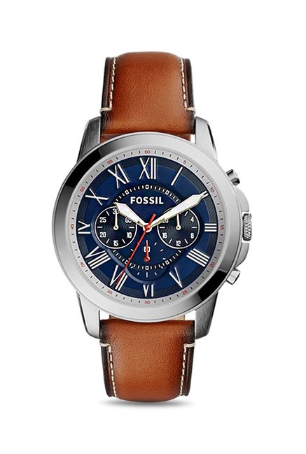 Fossil Grant Chronograph Blue Dial Brown Leather Strap Watch for Men - FS5210 Watches Fossil   