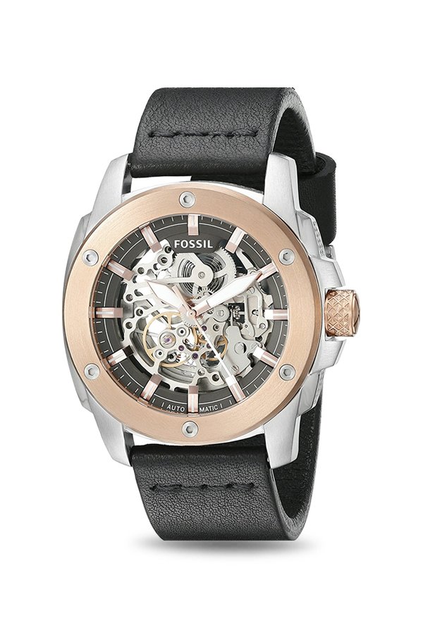 Fossil Modern Machine Automatic Skeleton Dial Black Leather Strap Watch for Men - ME3082 Watches Fossil   