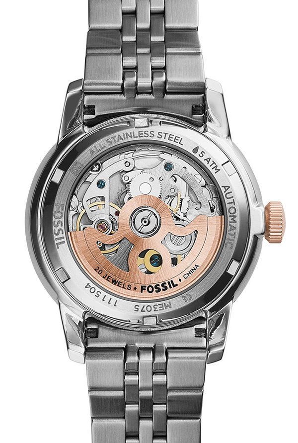 Fossil Townsman Automatic Skeleton White Dial Two Tone Steel Strap Watch for Men - ME3075 Watches Fossil   