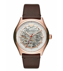 Emporio Armani Meccanico White Skeleton Dial Brown Leather Strap Watch For Men - AR60005 Watches Emporio Armani   