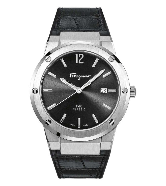 Salvatore Ferragamo F-80 Classic Black Dial Black Leather Strap  Watch for Men - SFDT00219 Watches Salvatore Ferragamo   