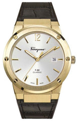 Salvatore Ferragamo F-80 Classic Silver Dial Brown Leather Strap Watch for Men - SFDT00419 Watches Salvatore Ferragamo   