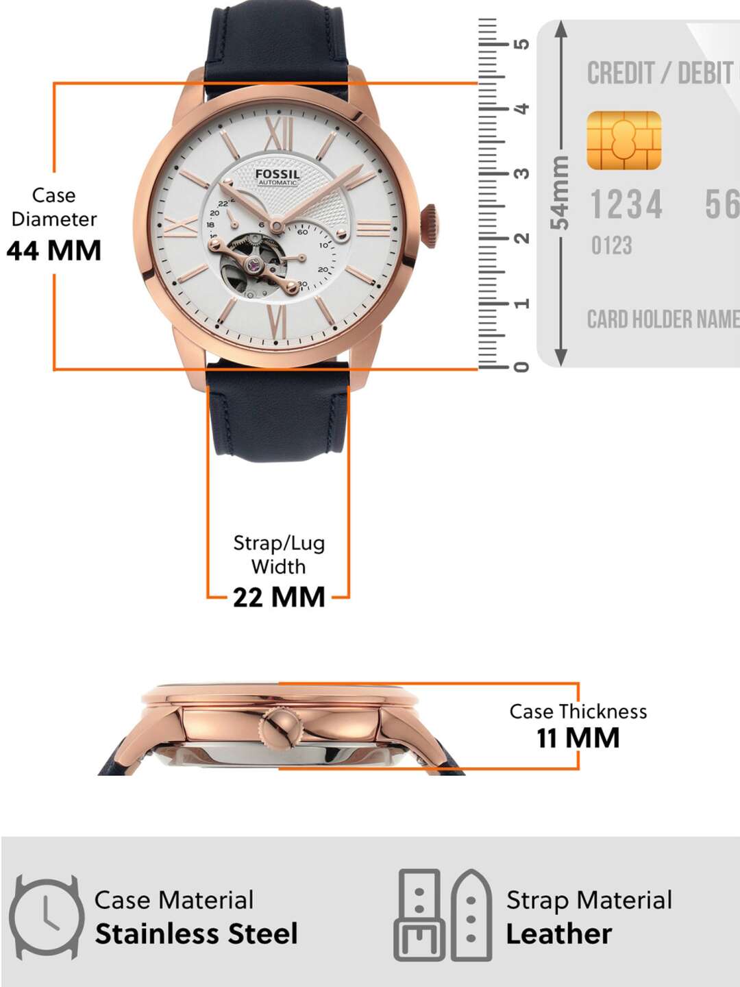 Fossil Townsman Automatic White Dial Navy Blue Leather Strap Watch for Men - ME3171 Watches Fossil   