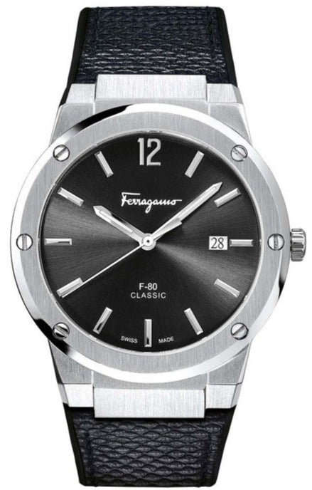 Salvatore Ferragamo F-80 Classic Black Dial Black Leather Strap Watch for Men - SFDT00619 Watches Salvatore Ferragamo   