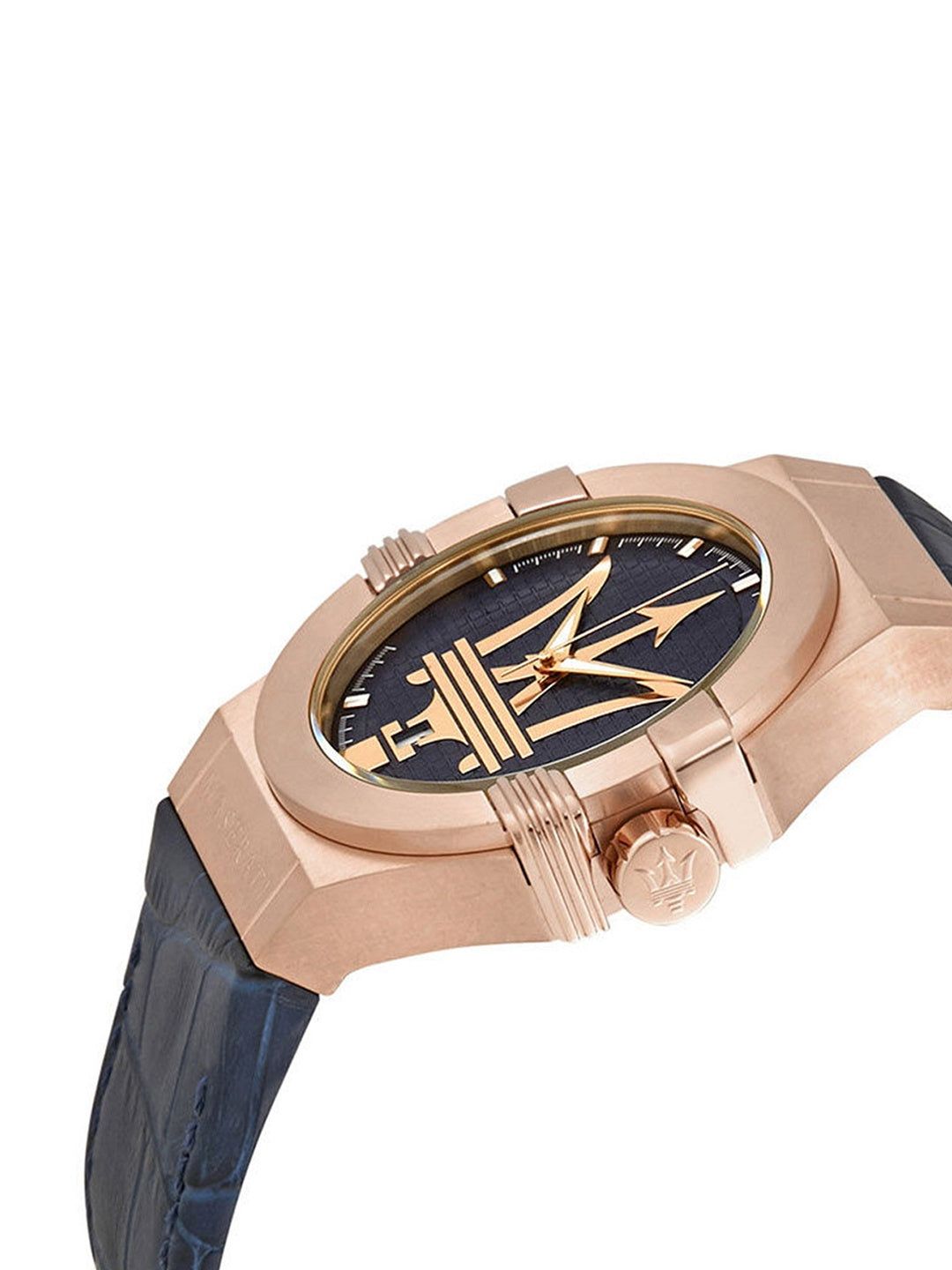 Maserati Potenza 42mm Rose Gold & Blue Dial Blue Leather Strap Watch For Men - R8851108027 Watches Maserati   