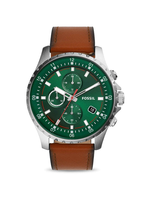 Fossil Dillinger Luggage Chronograph Green Dial Brown Leather Strap Watch for Men - FS5734 Watches Fossil   