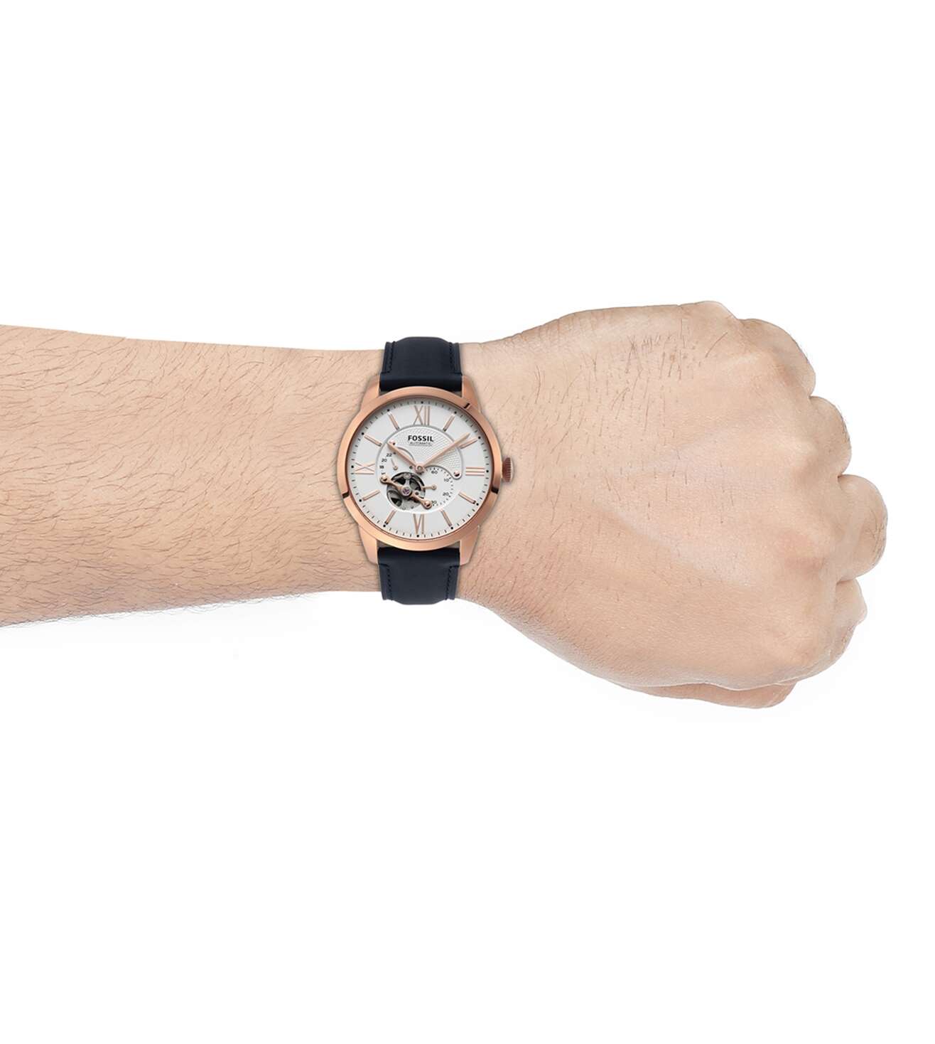 Fossil Townsman Automatic White Dial Navy Blue Leather Strap Watch for Men - ME3171 Watches Fossil   