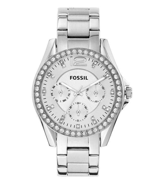 Fossil Riley Multifunction Silver Dial Silver Steel Strap Watch for Women - ES3202 Watches Fossil   