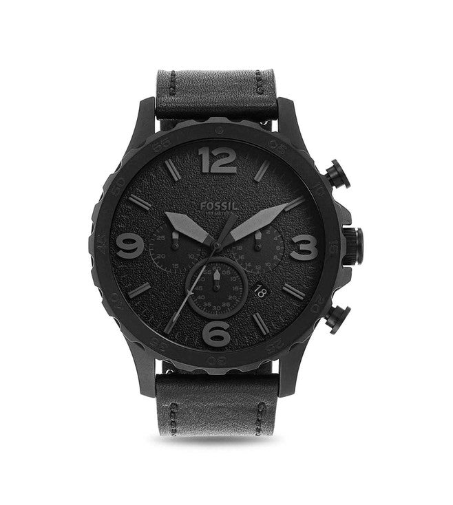 Fossil Nate Chronograph Black Dial Black Leather Strap Watch for Men - JR1354 Watches Fossil   