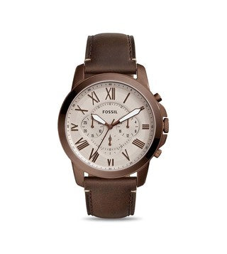 Fossil Grant Chronograph White Dial Brown Leather Strap Watch for Men - FS5344 Watches Fossil   