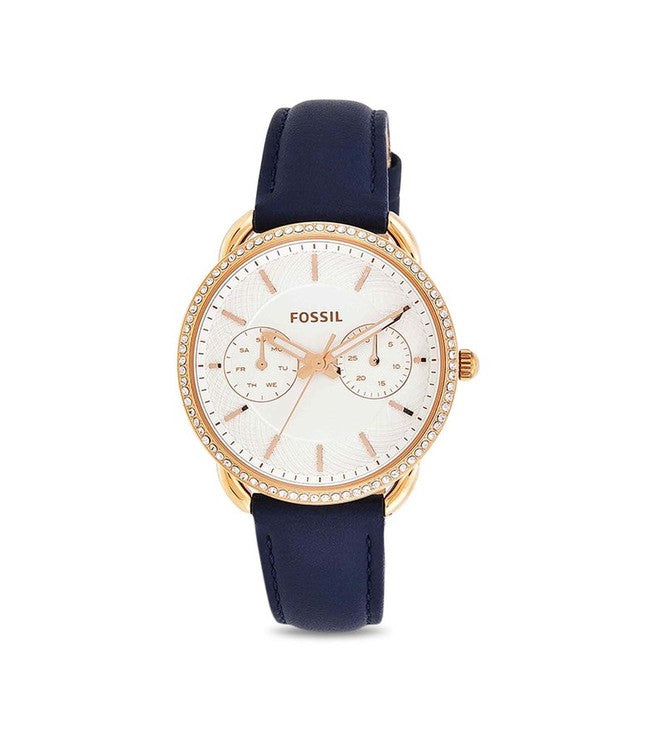 Fossil Tailor White Dial Blue Leather Strap Watch for Women - ES4394 Watches Fossil   