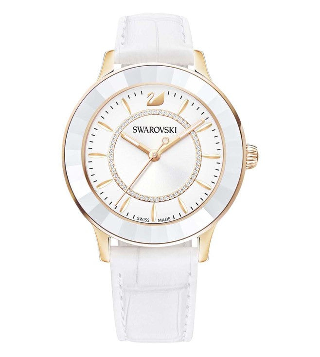 Swarovski Octea Lux White Dial White Leather Strap Watch for Women - 5414416 Watches Swarovski   