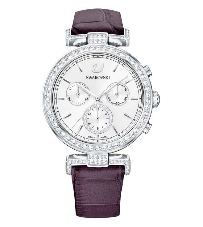 Swarovski Era Journey Chronograph Silver Dial Purple Leather Strap Watch for Women - 5296835 Watches Swarovski   