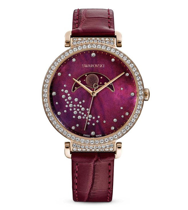 Swarovski Passage Moon Phase Red Dial Red Leather Strap Watch for Women - 5613323 Watches Swarovski   
