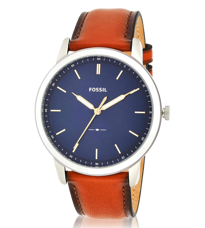 Fossil Minimalist Blue Dial Brown Leather Strap Watch for Men - FS5304 Watches Fossil   